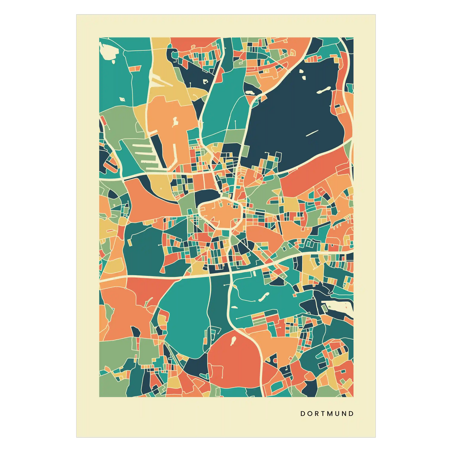 Dortmund Stadtkarte Poster – Polychroma Modern Art Print