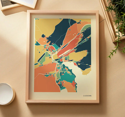 Luzern Stadtkarte Poster – Polychroma Modern Art Print