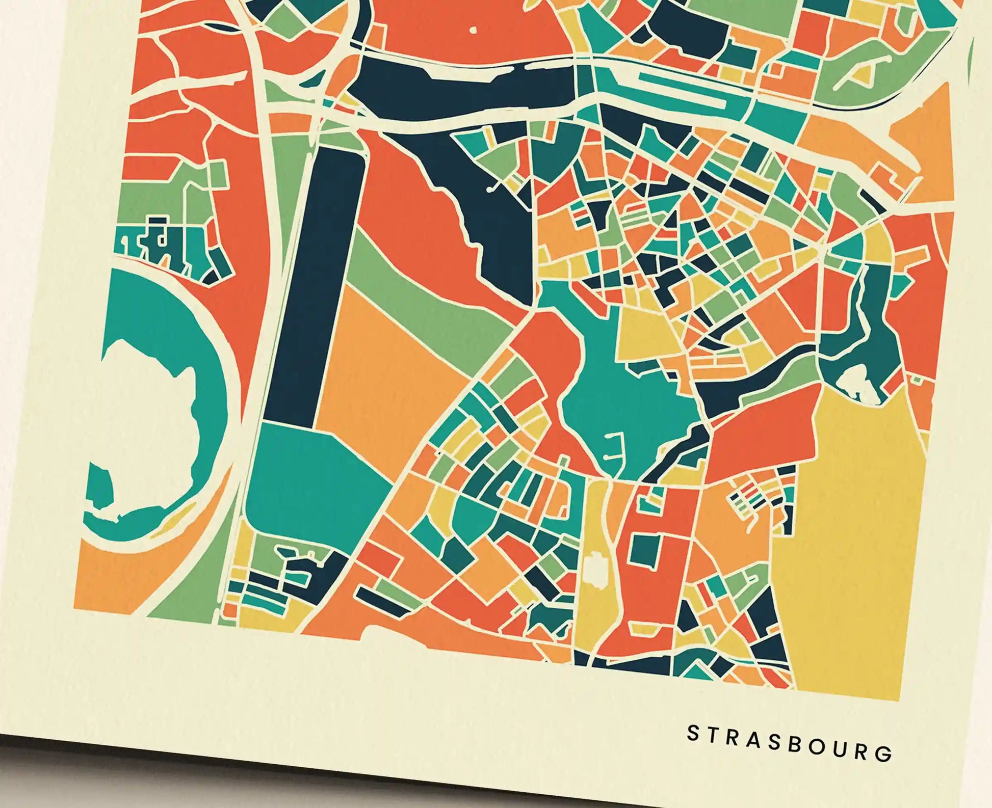 Strasbourg Stadtkarte Poster – Polychroma Modern Art Print