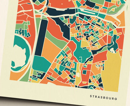 Strasbourg Stadtkarte Poster – Polychroma Modern Art Print