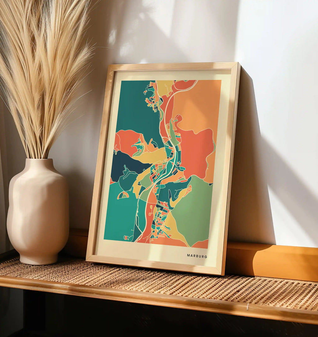 Marburg Stadtkarte Poster – Polychroma Modern Art Print