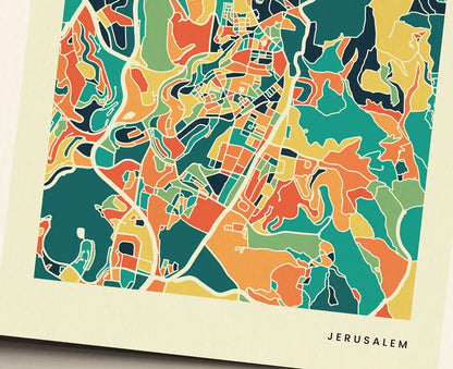 Jerusalem Stadtkarte Poster – Polychroma Modern Art Print
