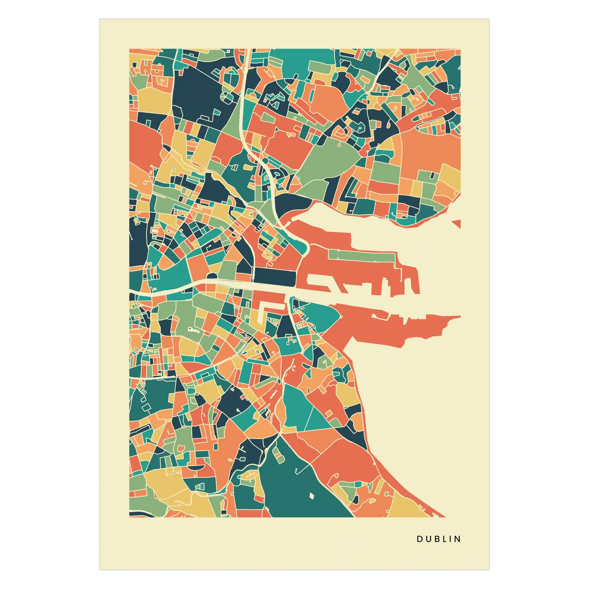 Dublin Stadtkarte Poster – Polychroma Modern Art Print