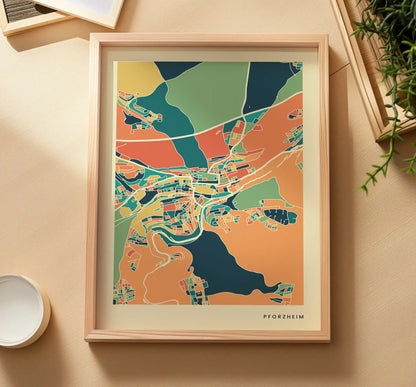 Pforzheim Stadtkarte Poster – Polychroma Modern Art Print