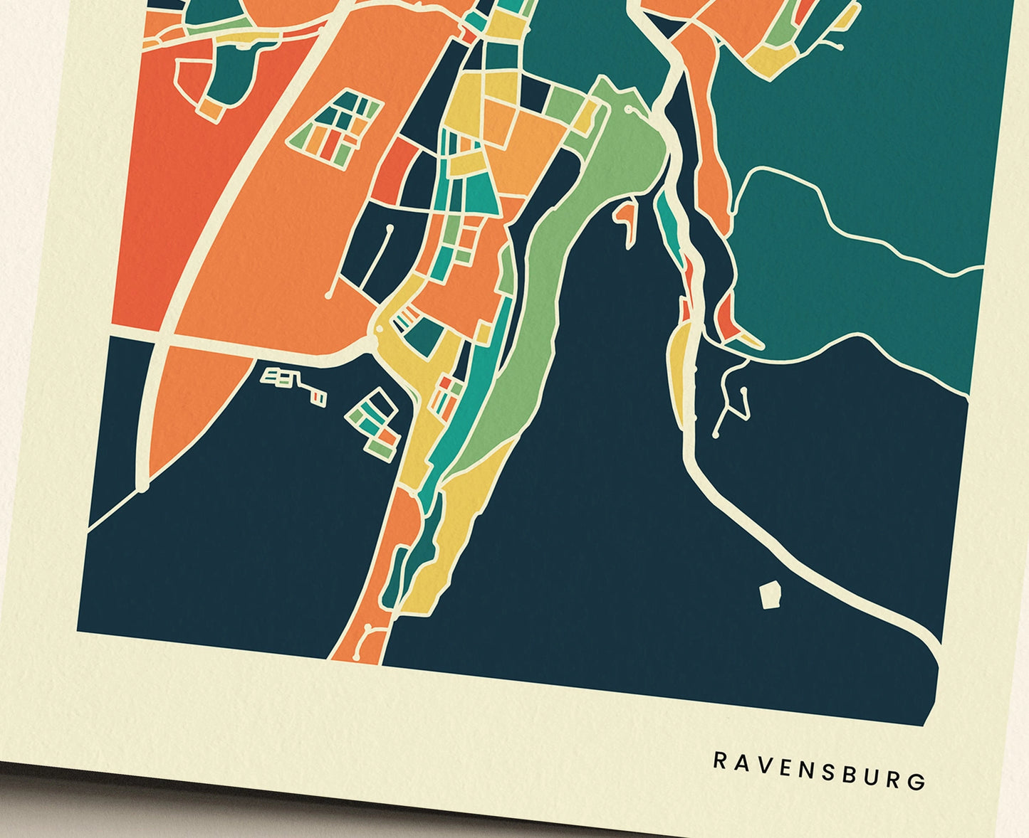 Ravensburg Stadtkarte Poster – Polychroma Modern Art Print