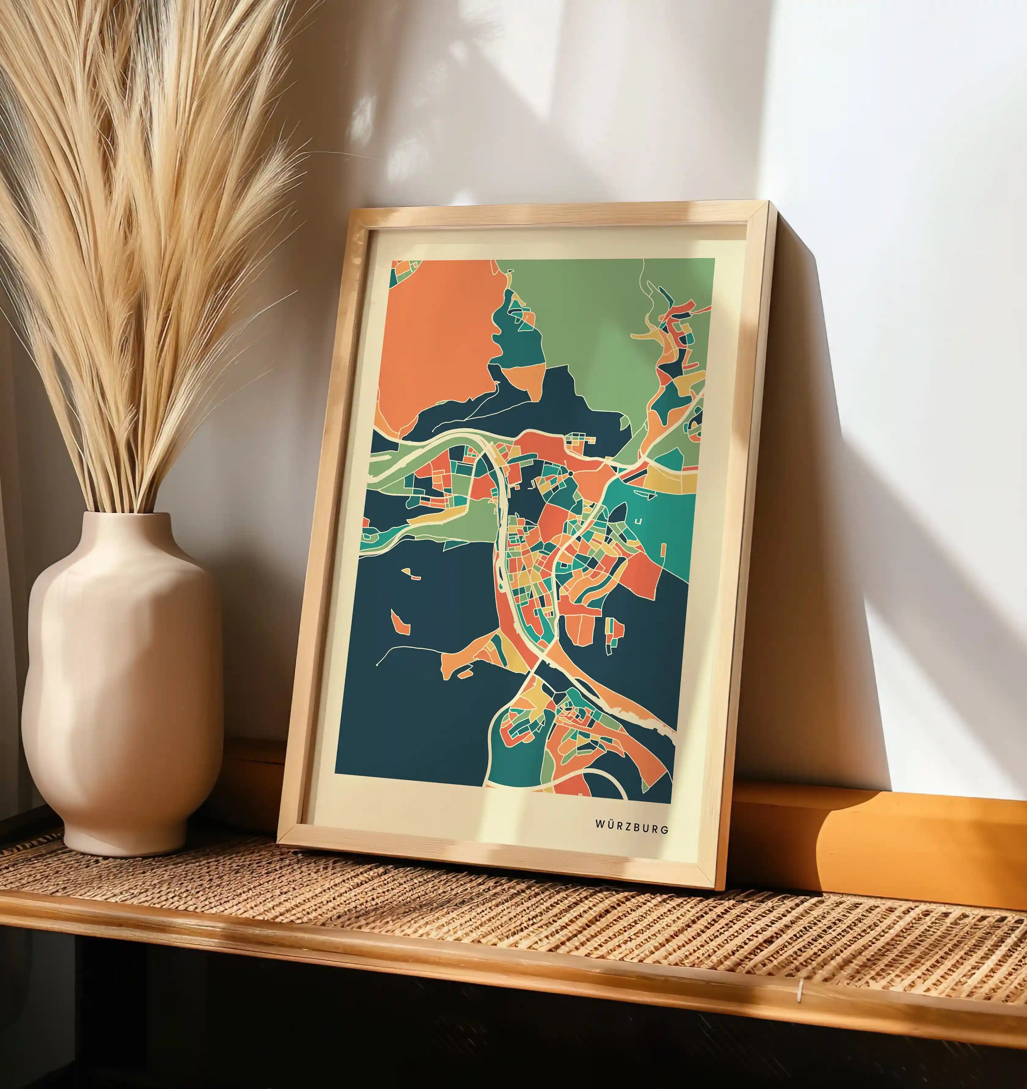 Würzburg Stadtkarte Poster – Polychroma Modern Art Print