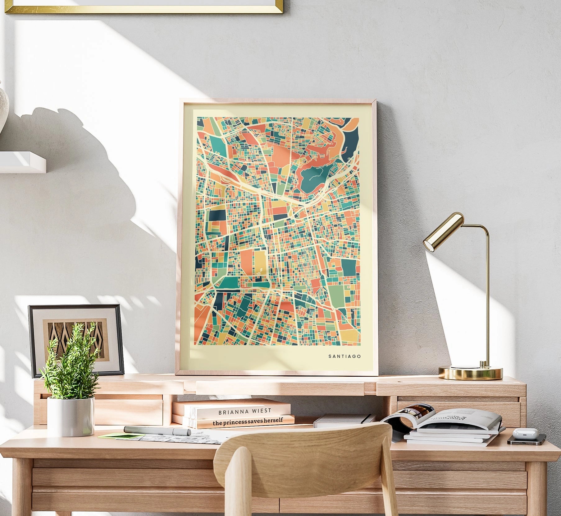 Santiago Stadtkarte Poster – Polychroma Modern Art Print
