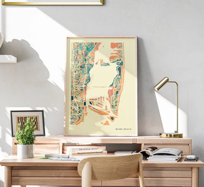 Miami Beach Stadtkarte Poster – Polychroma Modern Art Print
