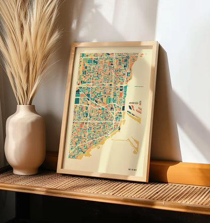Miami Stadtkarte Poster – Polychroma Modern Art Print