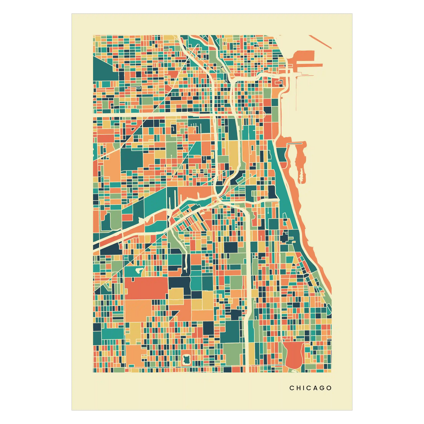 Chicago Stadtkarte Poster – Polychroma Modern Art Print