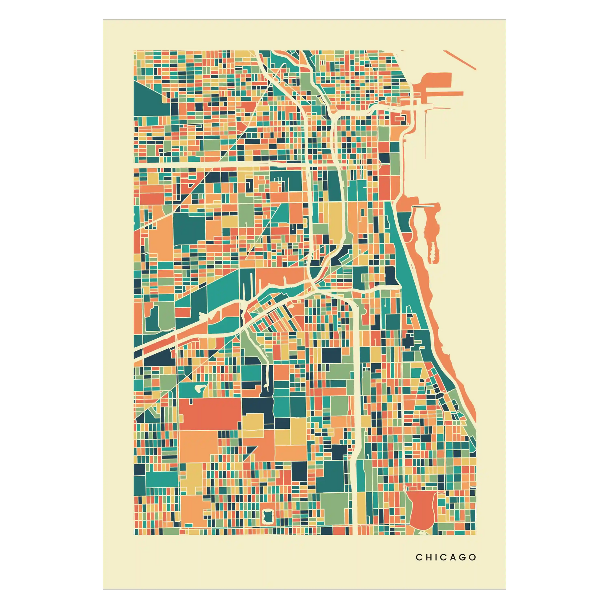 Chicago Stadtkarte Poster – Polychroma Modern Art Print