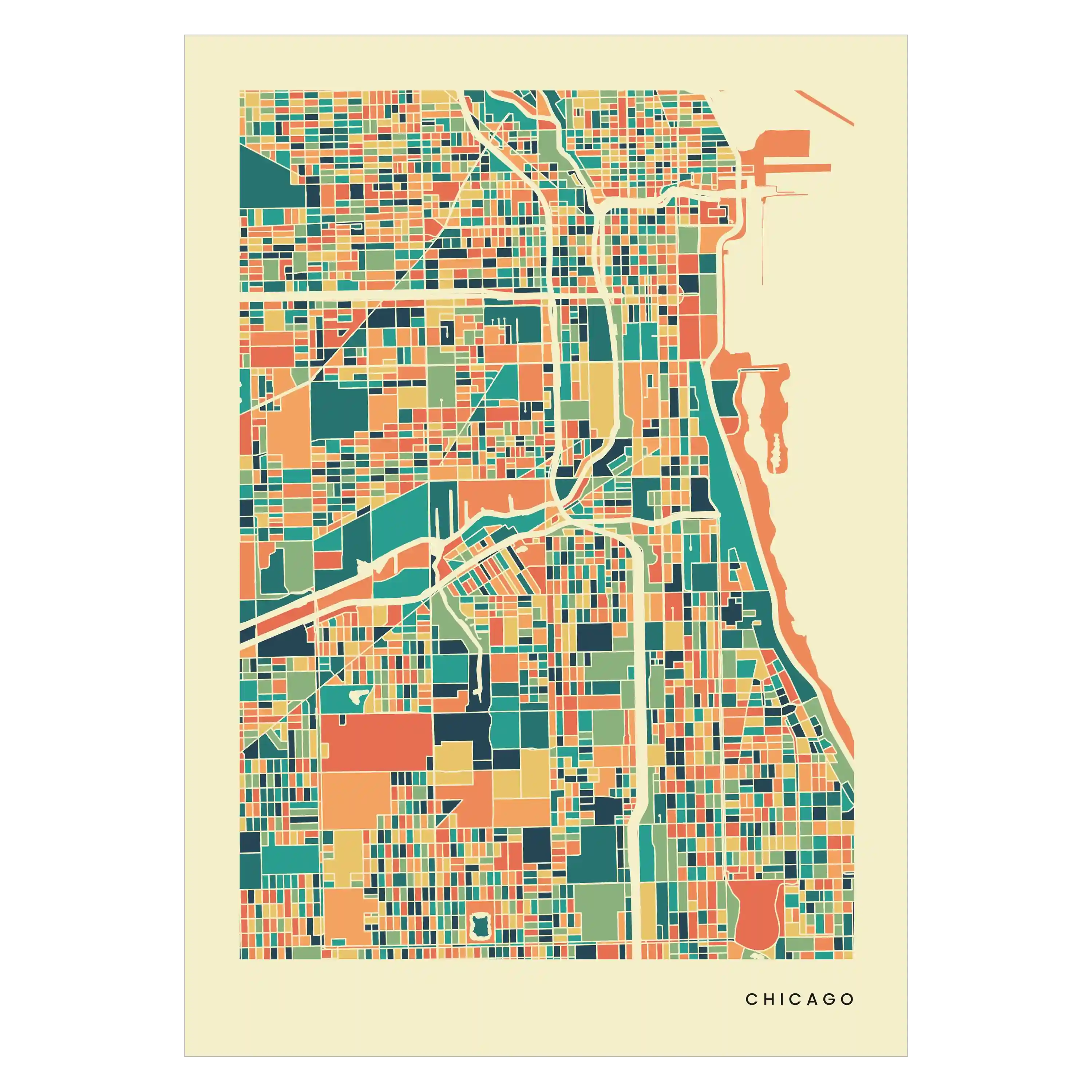 Chicago Stadtkarte Poster – Polychroma Modern Art Print