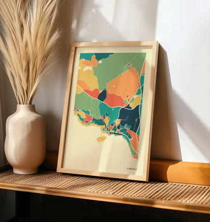 Lindau Stadtkarte Poster – Polychroma Modern Art Print