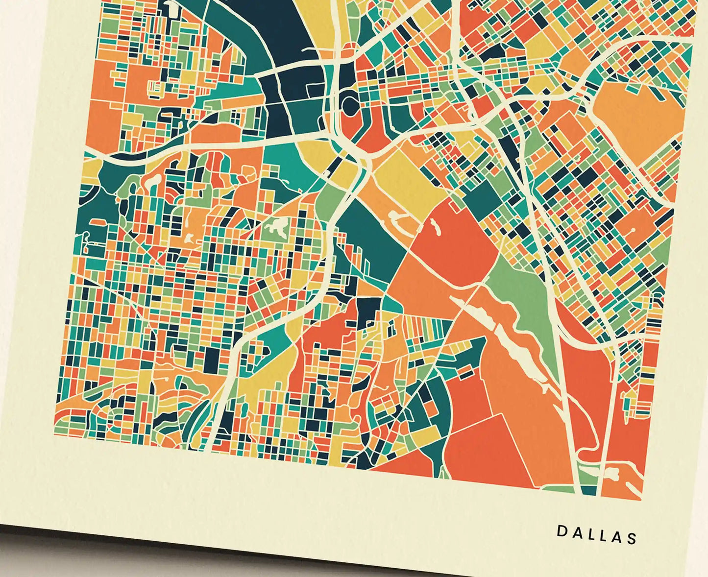 Dallas Stadtkarte Poster – Polychroma Modern Art Print