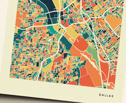 Dallas Stadtkarte Poster – Polychroma Modern Art Print