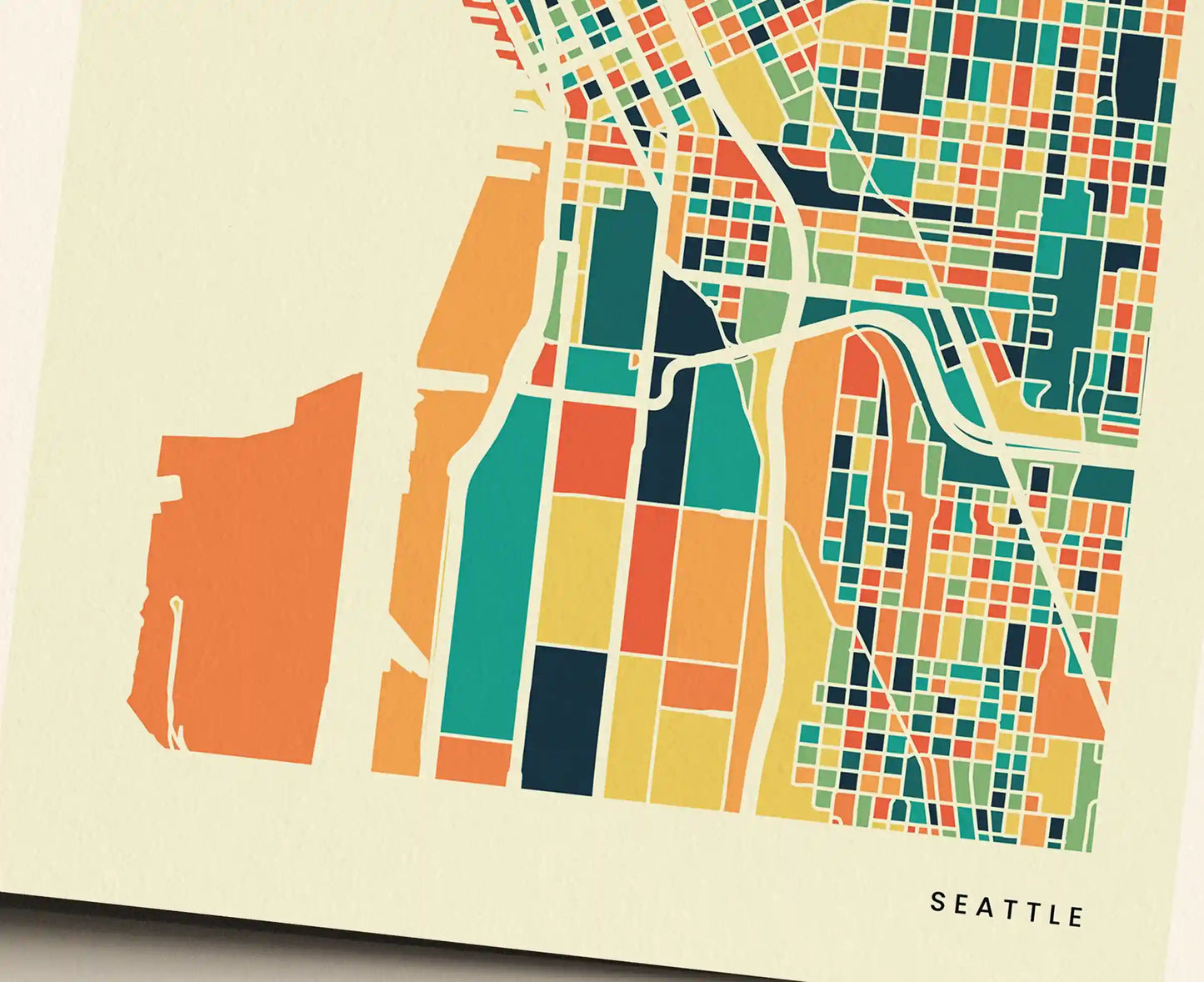 Seattle Stadtkarte Poster – Polychroma Modern Art Print