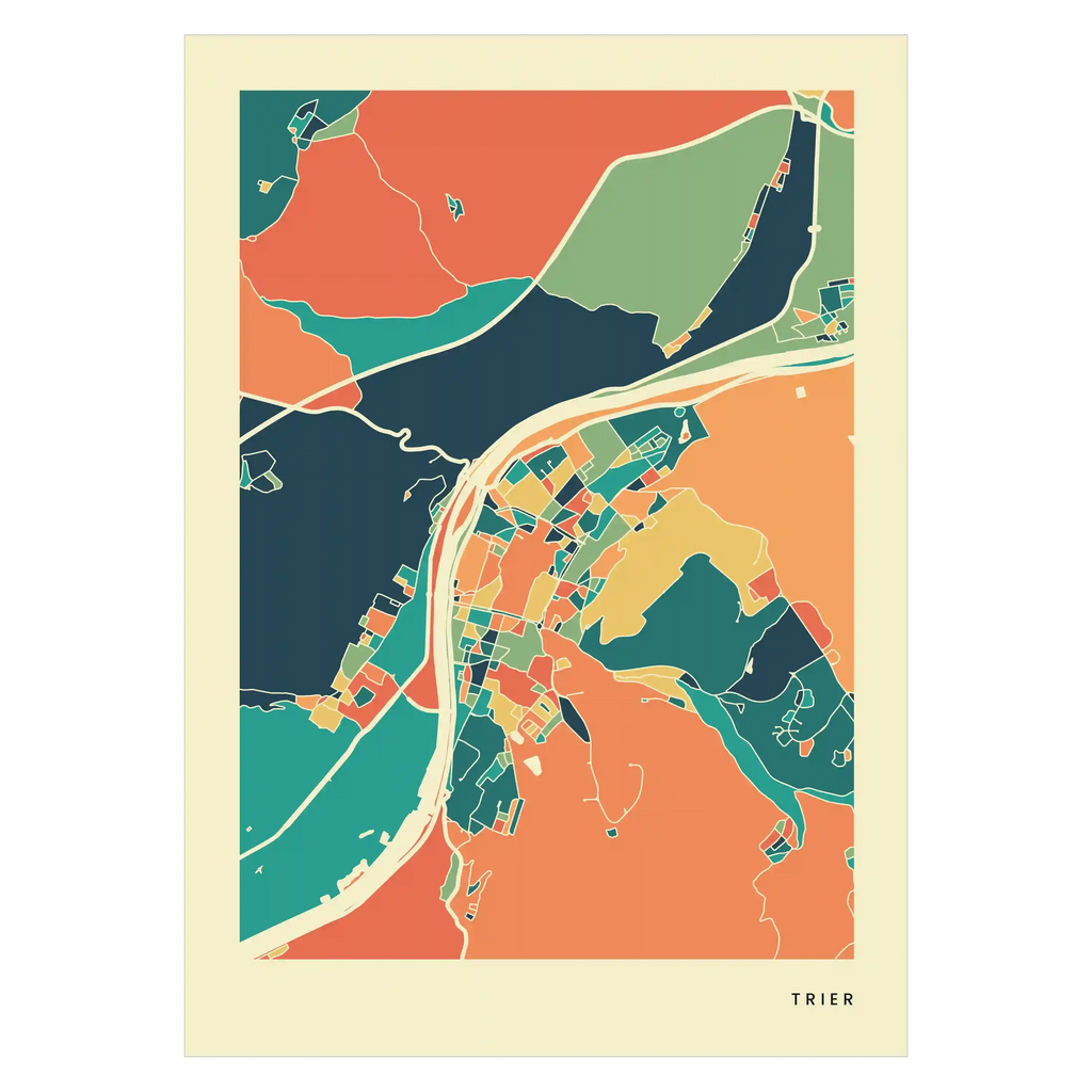 Trier Stadtkarte Poster – Polychroma Modern Art Print