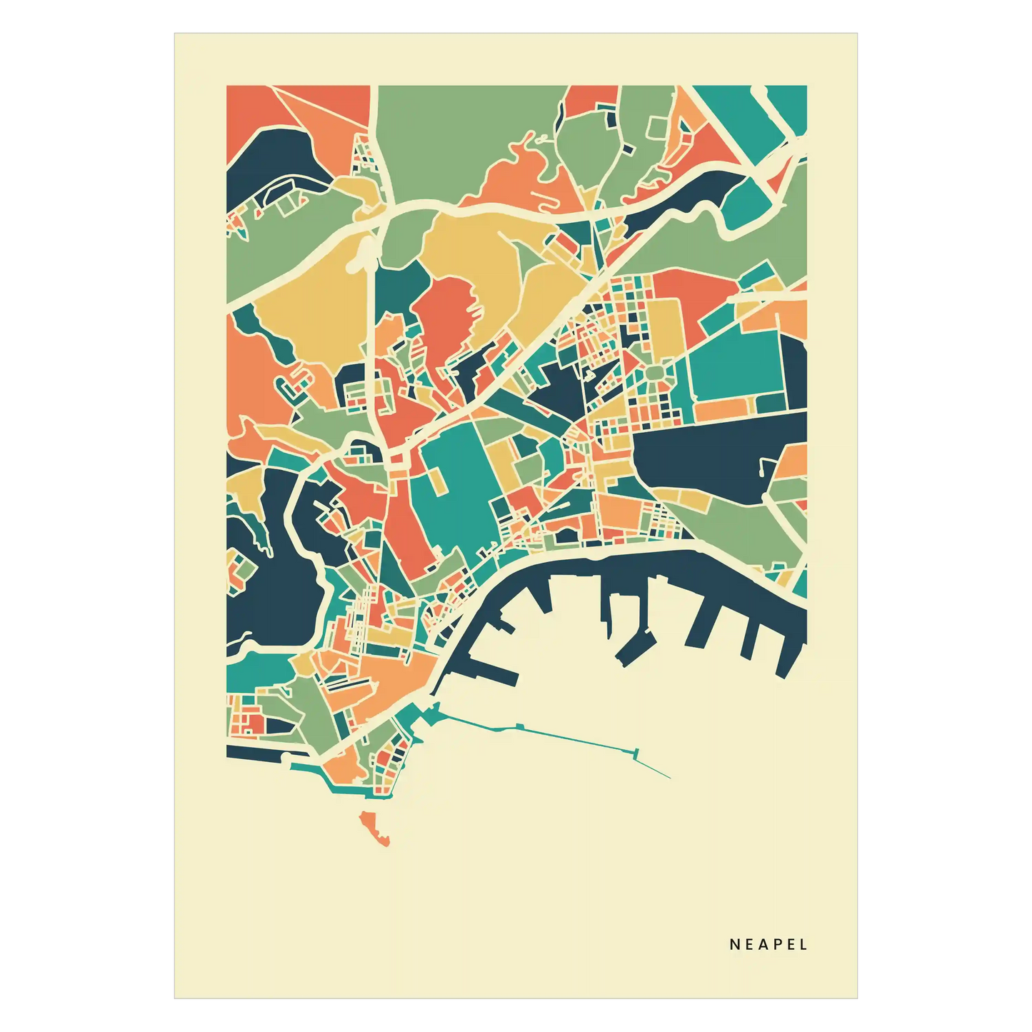 Neapel Stadtkarte Poster – Polychroma Modern Art Print