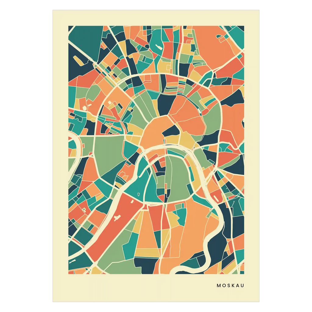 Moskau Stadtkarte Poster – Polychroma Modern Art Print