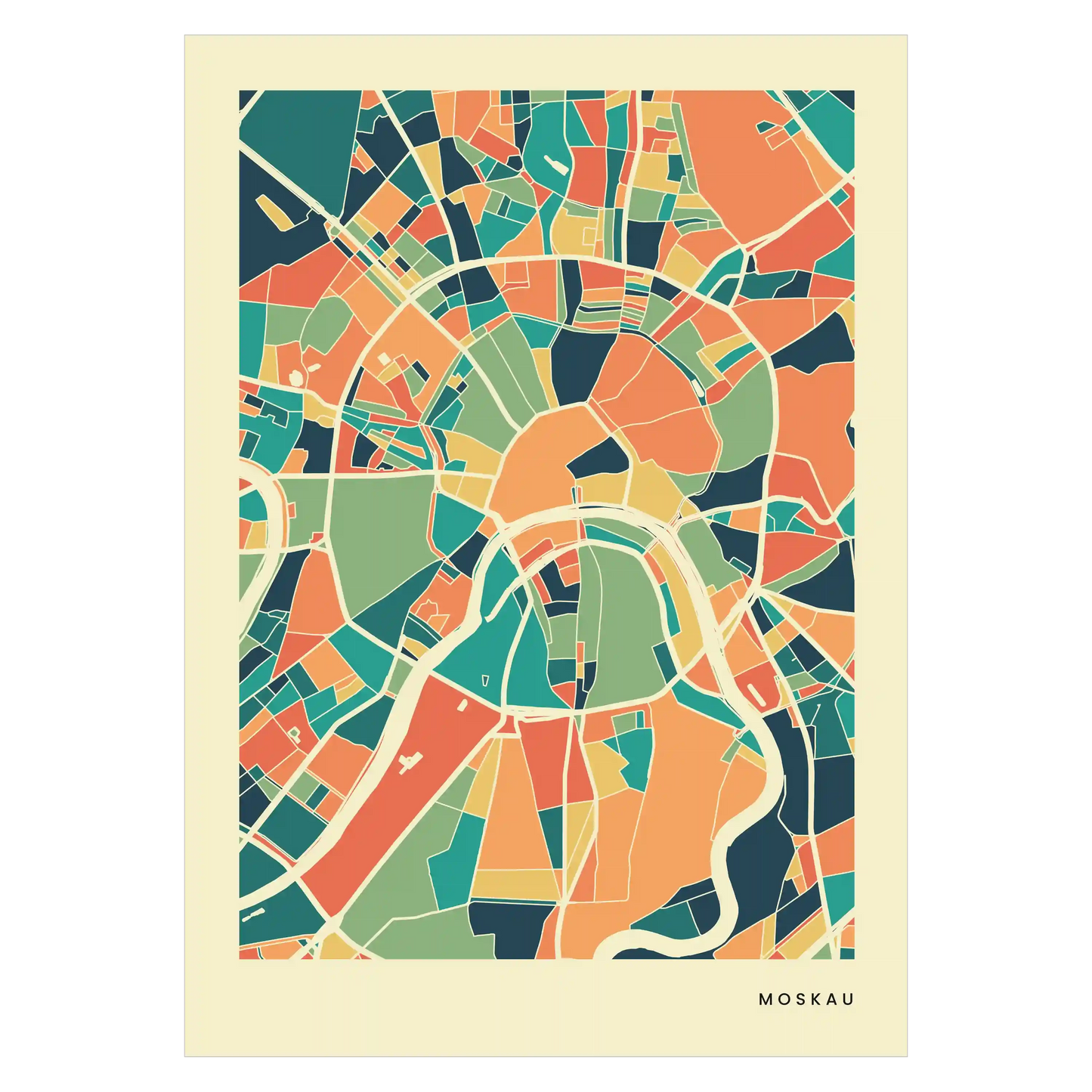 Moskau Stadtkarte Poster – Polychroma Modern Art Print