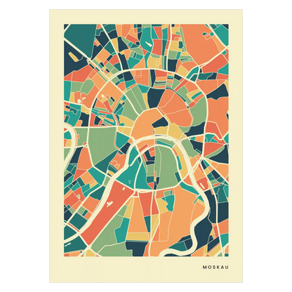Moskau Stadtkarte Poster – Polychroma Modern Art Print