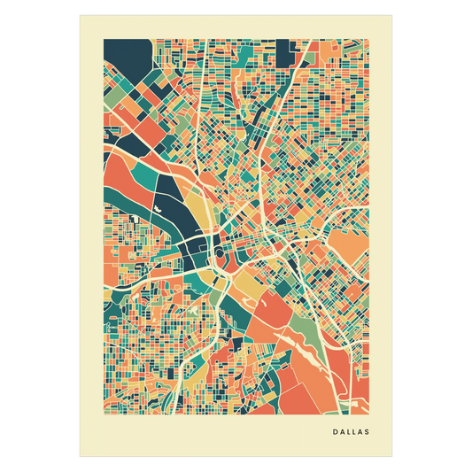 Dallas Stadtkarte Poster – Polychroma Modern Art Print