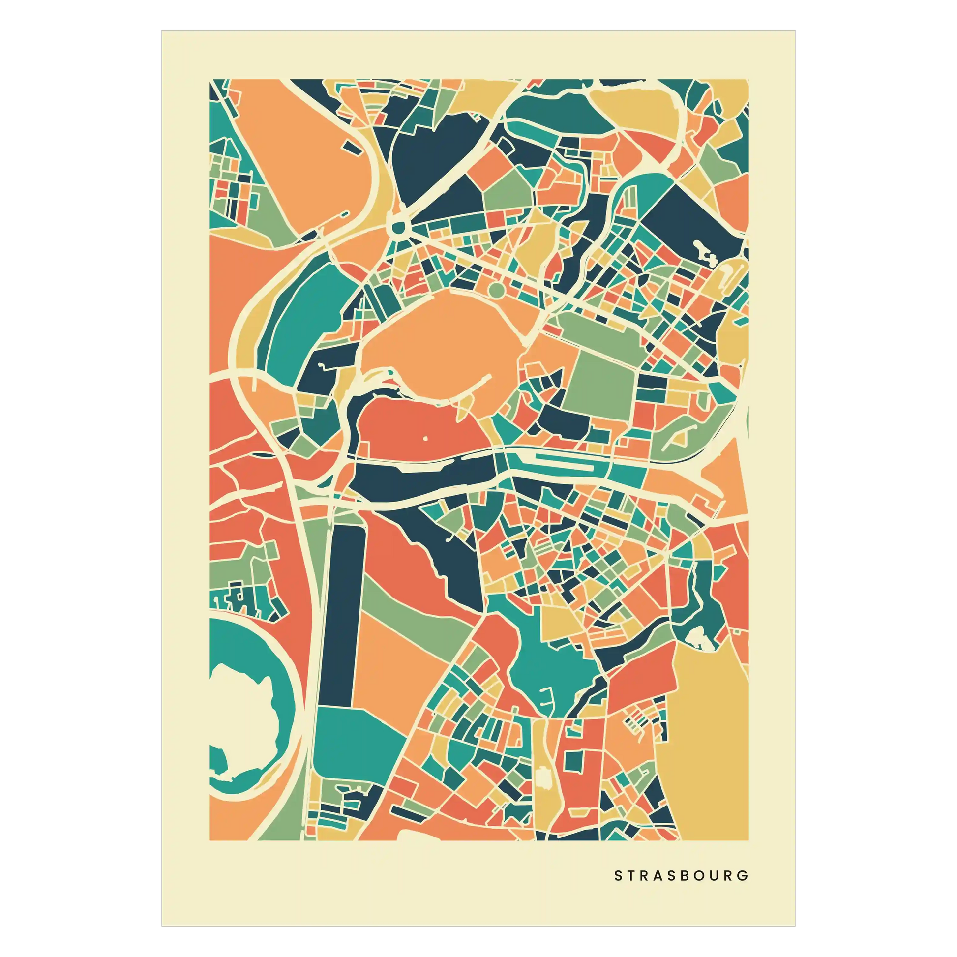 Strasbourg Stadtkarte Poster – Polychroma Modern Art Print