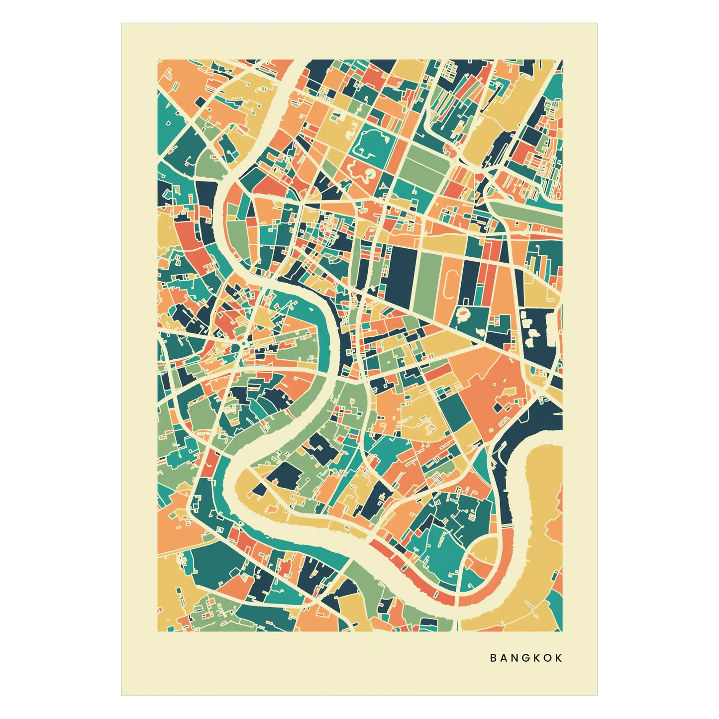 Bangkok Stadtkarte Poster – Polychroma Modern Art Print