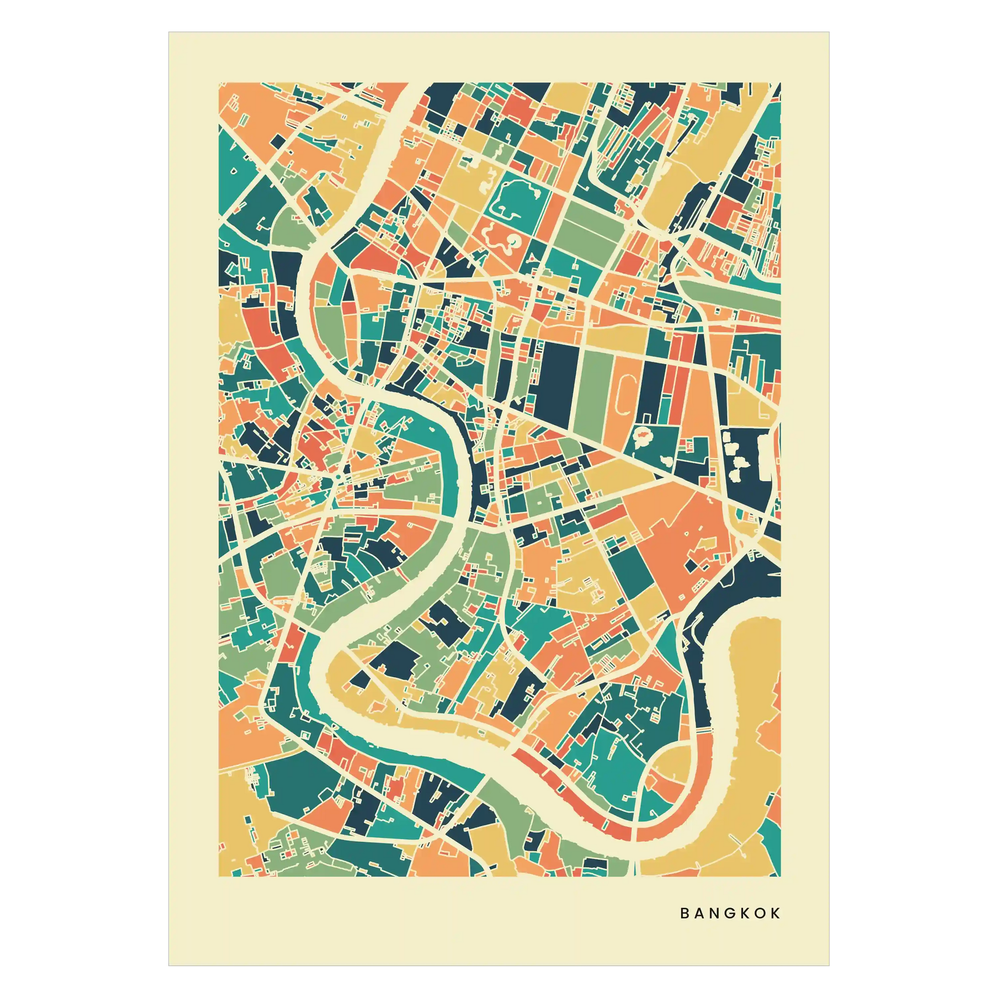 Bangkok Stadtkarte Poster – Polychroma Modern Art Print