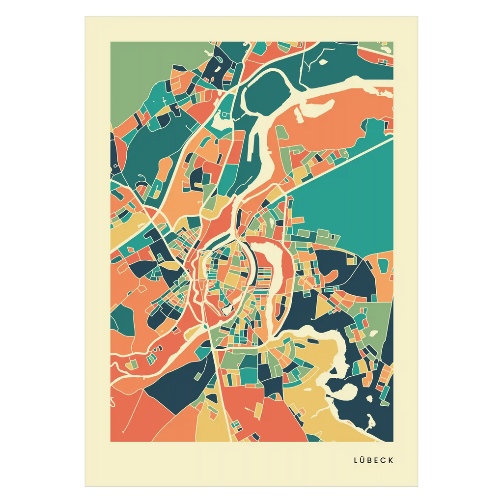 Lübeck Stadtkarte Poster – Polychroma Modern Art Print