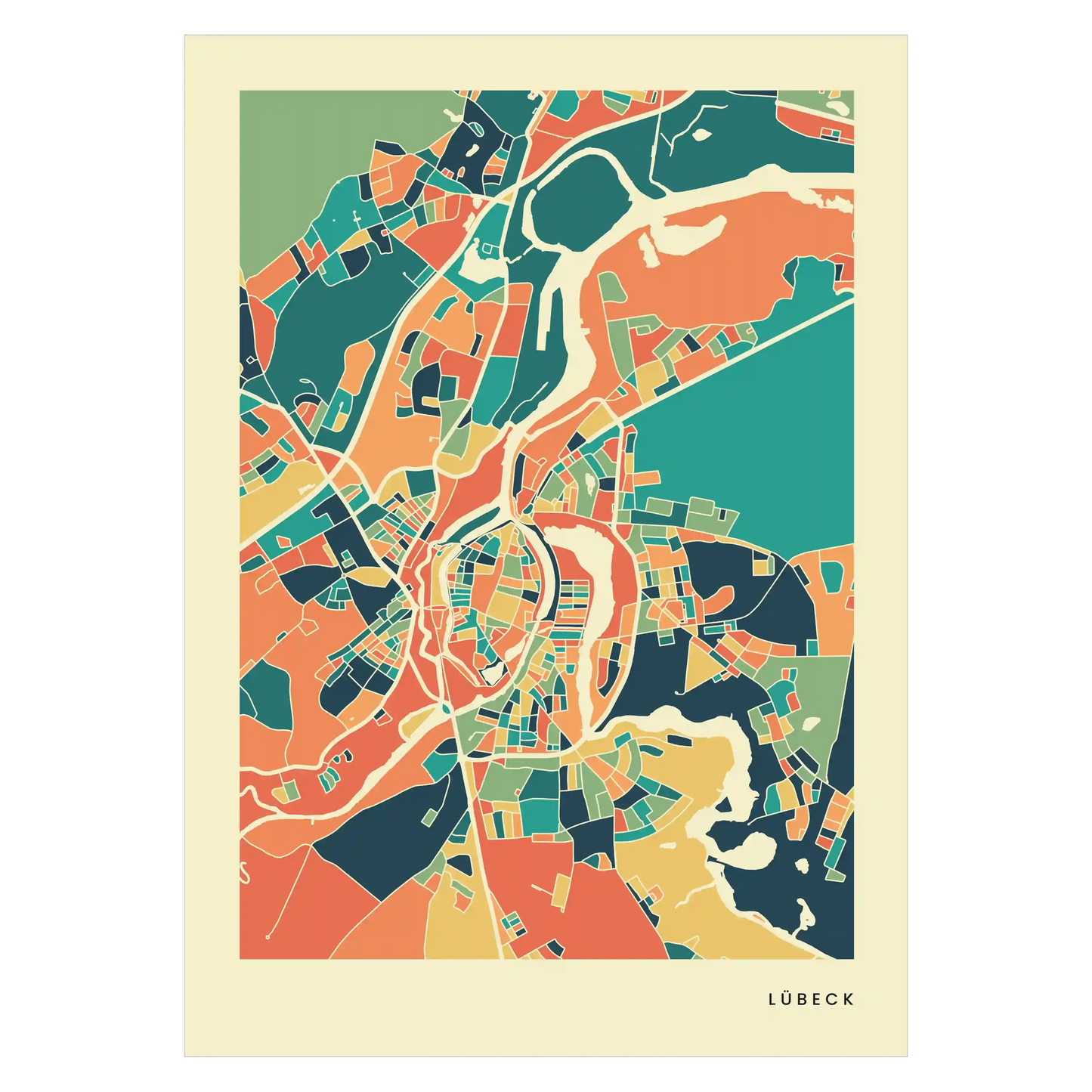 Lübeck Stadtkarte Poster – Polychroma Modern Art Print