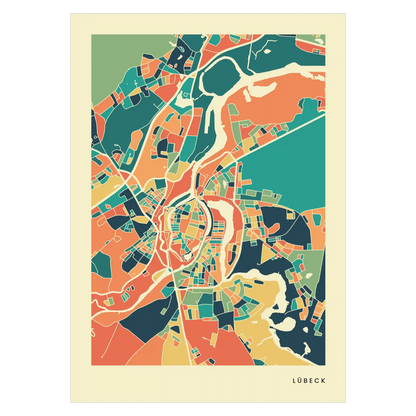 Lübeck Stadtkarte Poster – Polychroma Modern Art Print