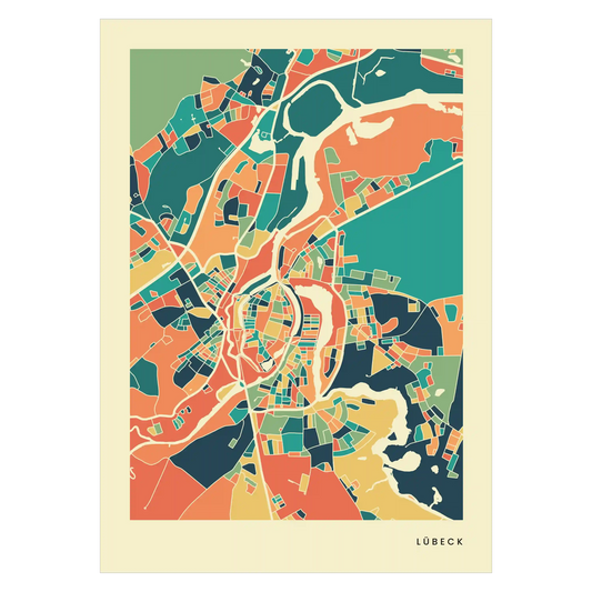 Lübeck Stadtkarte Poster – Polychroma Modern Art Print