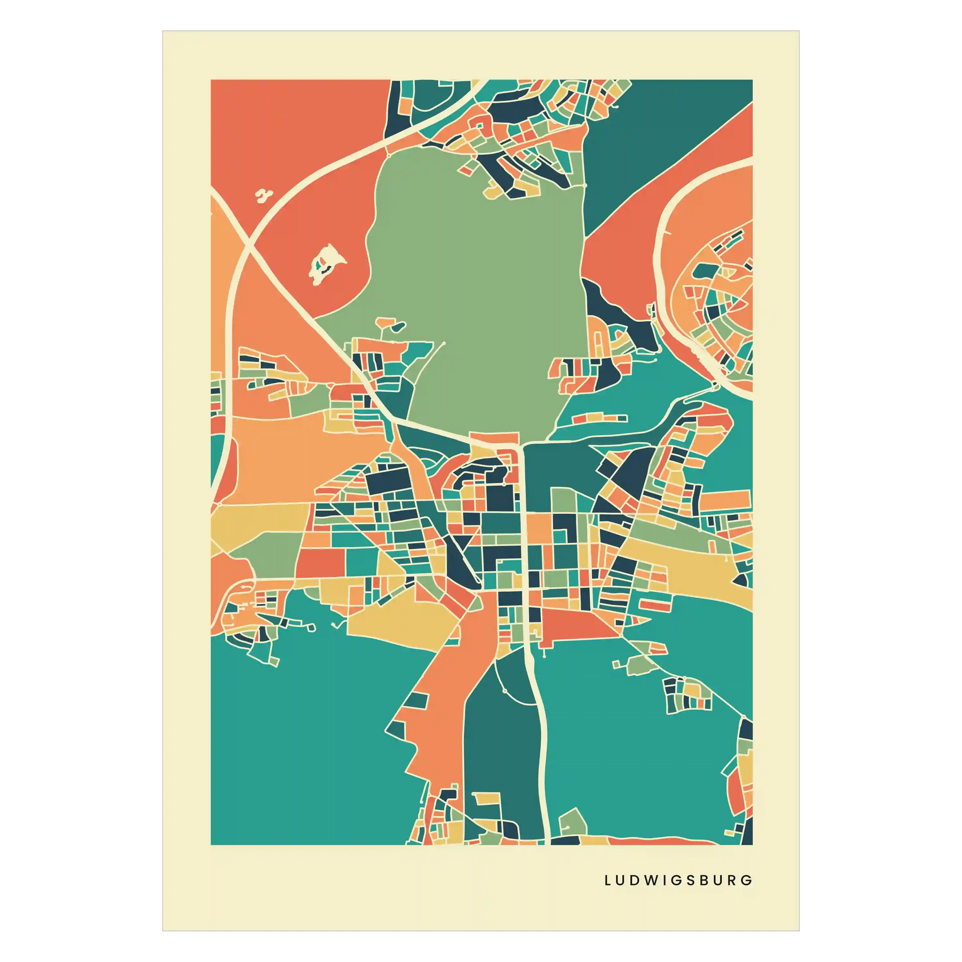 Ludwigsburg Stadtkarte Poster – Polychroma Modern Art Print