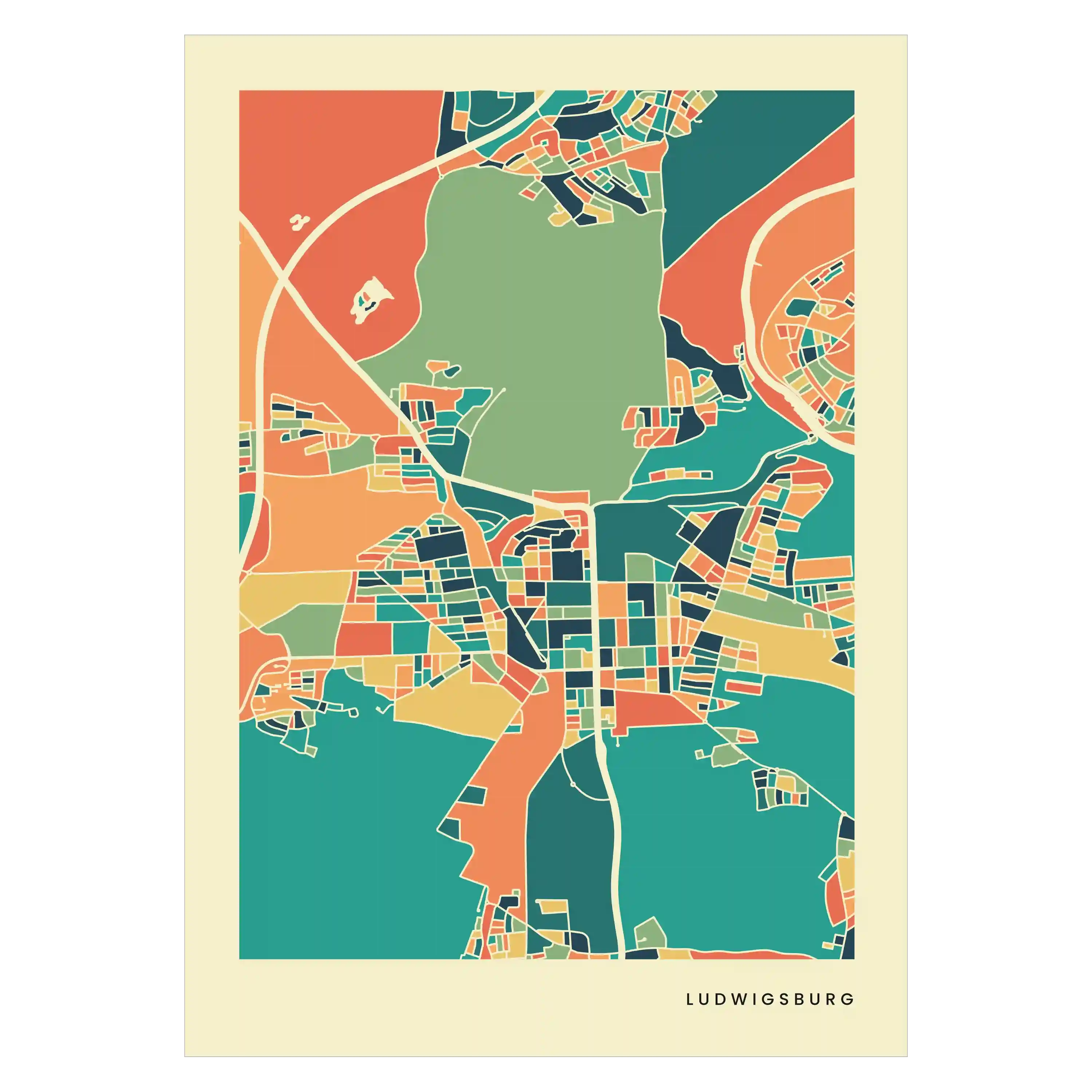 Ludwigsburg Stadtkarte Poster – Polychroma Modern Art Print