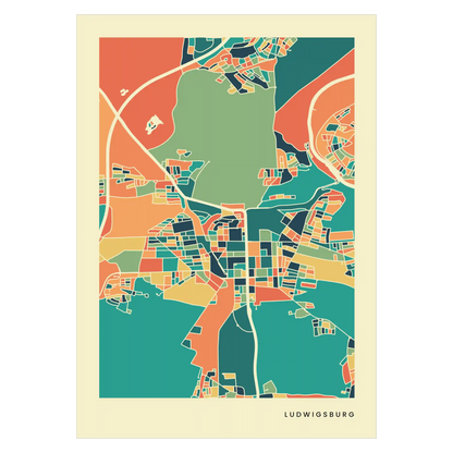 Ludwigsburg Stadtkarte Poster – Polychroma Modern Art Print