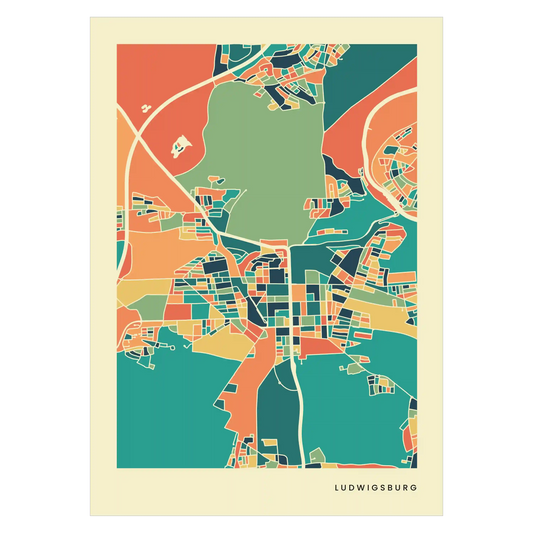 Ludwigsburg Stadtkarte Poster – Polychroma Modern Art Print