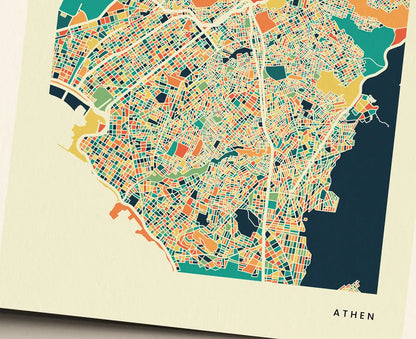 Athen Stadtkarte Poster – Polychroma Modern Art Print
