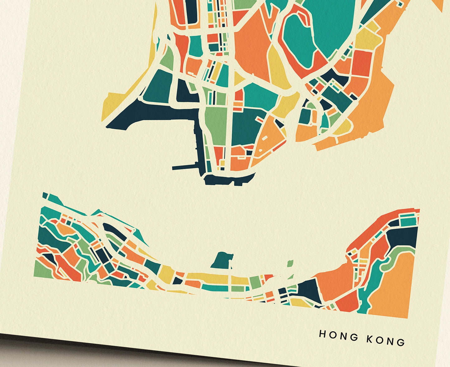 Hong Kong Stadtkarte Poster – Polychroma Modern Art Print