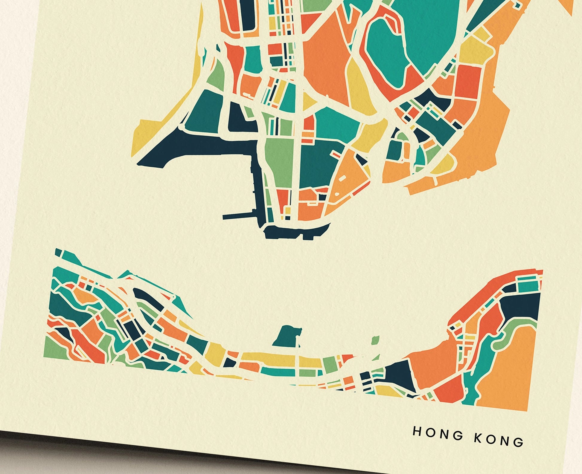 Hong Kong Stadtkarte Poster – Polychroma Modern Art Print