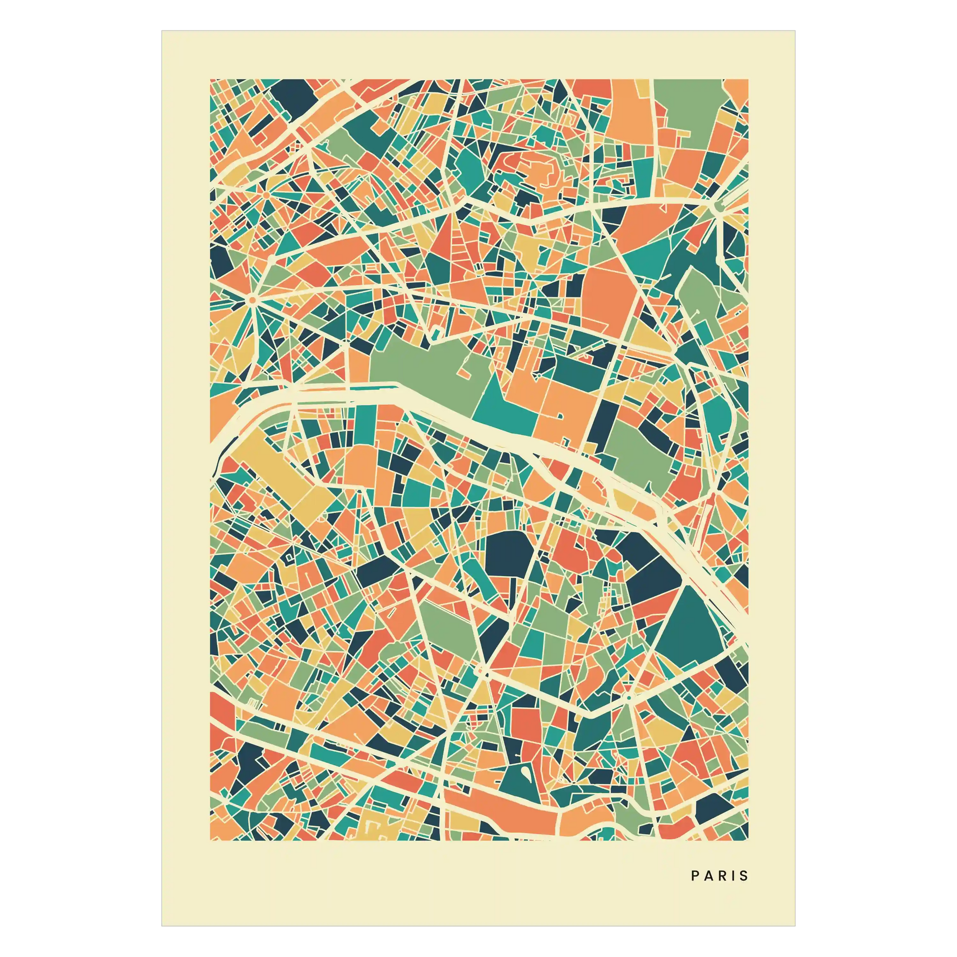 Paris Stadtkarte Poster – Polychroma Modern Art Print