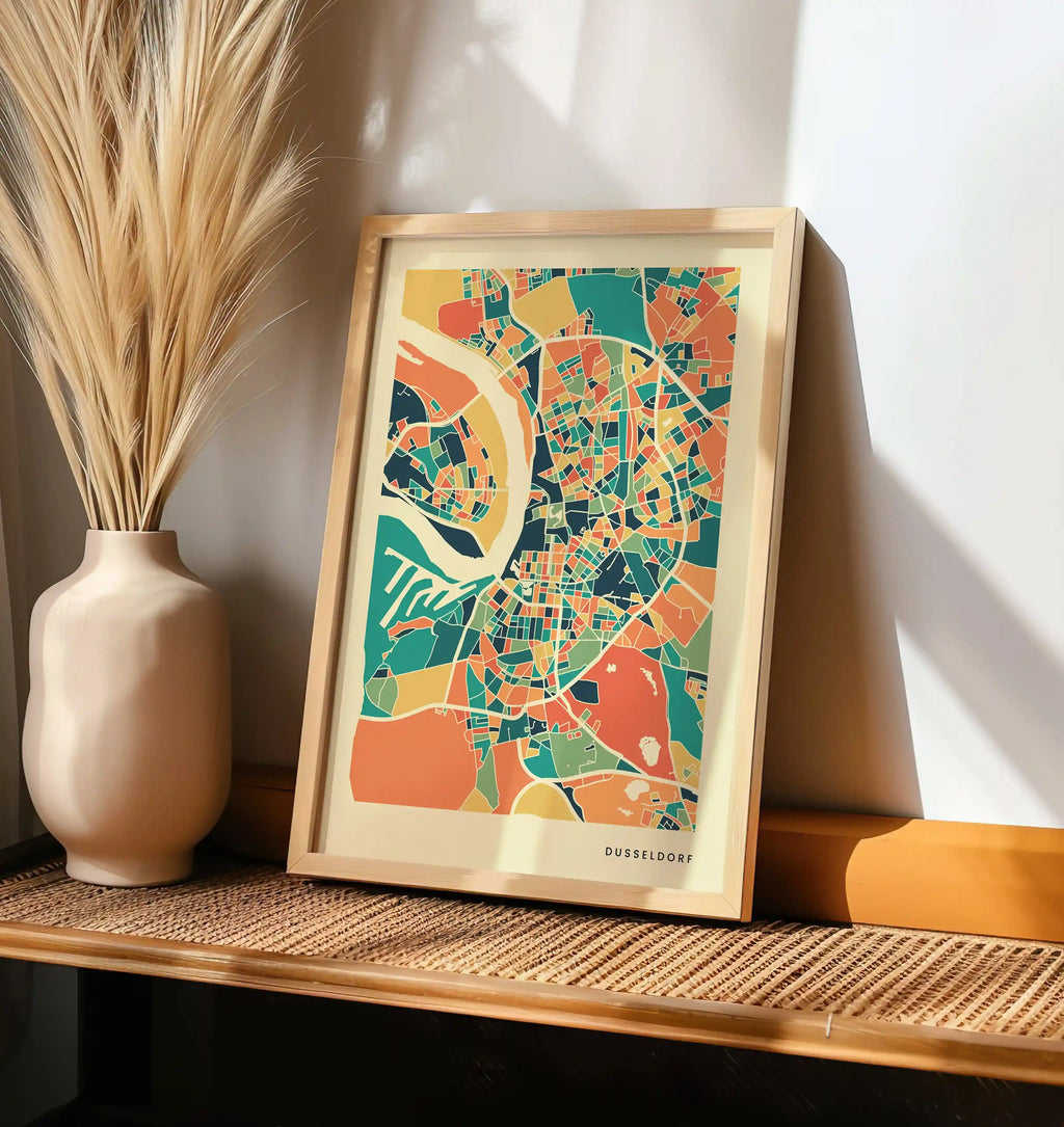 Dusseldorf Stadtkarte Poster – Polychroma Modern Art Print