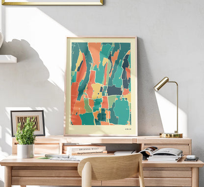 Ubud Stadtkarte Poster – Polychroma Modern Art Print
