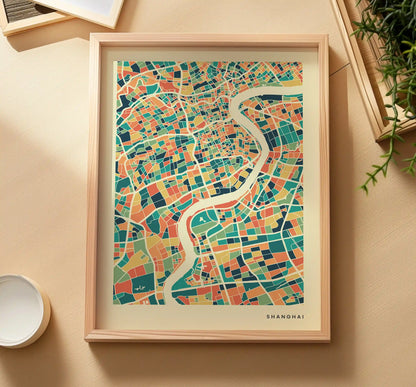 Shanghai Stadtkarte Poster – Polychroma Modern Art Print