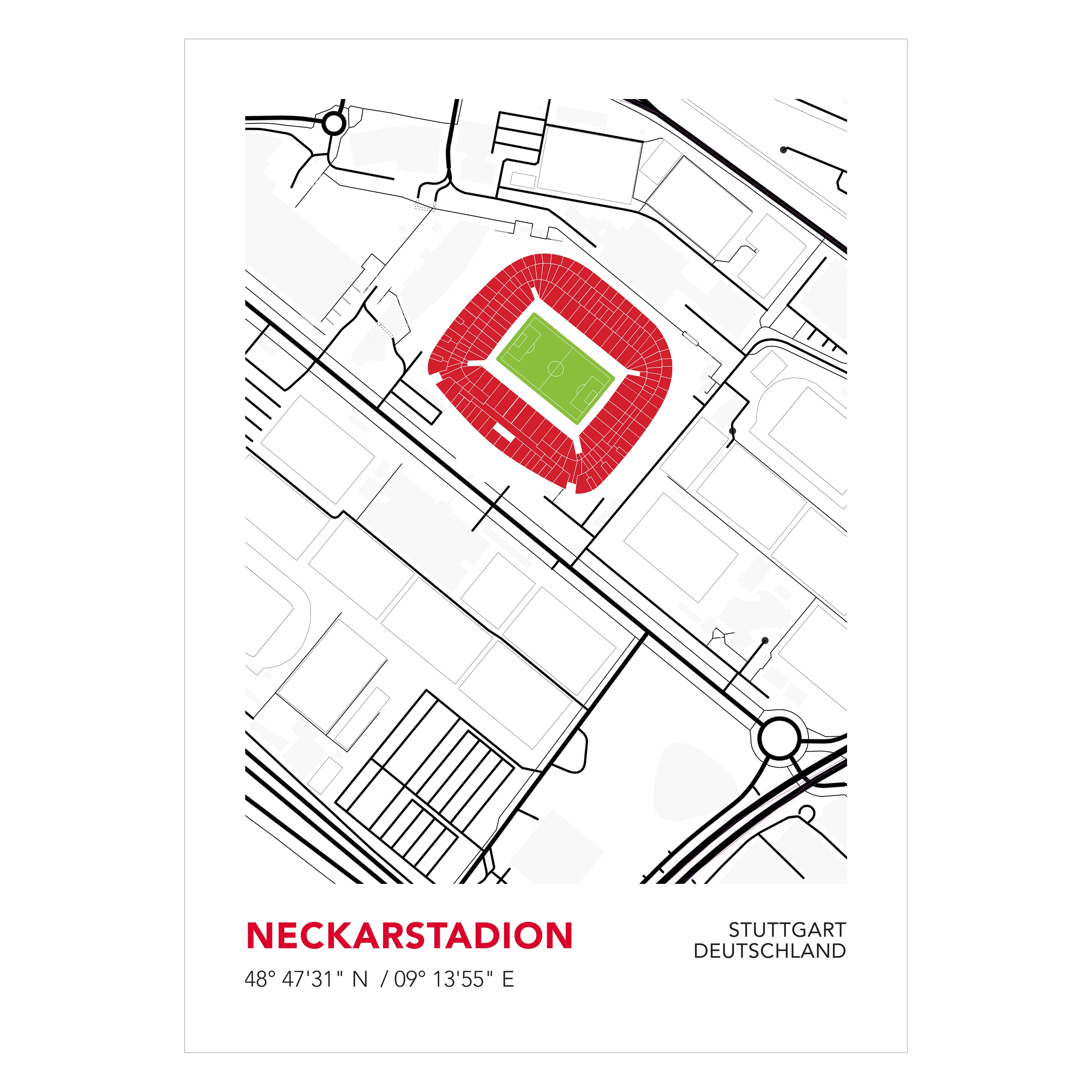 VfB Stuttgart Neckarstadion Stadtplan Poster