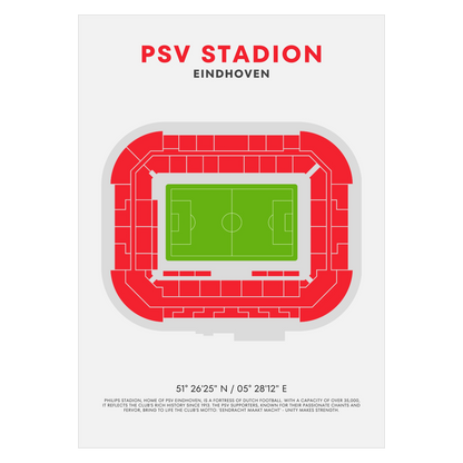 PSV Eindhoven Stadium Art Print - Modern Football Ground Poster - Dutch Soccer Wall Art - GPS Coordinates - Sports Fan Gift