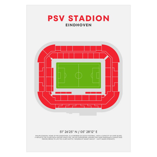 PSV Eindhoven Stadium Art Print - Modern Football Ground Poster - Dutch Soccer Wall Art - GPS Coordinates - Sports Fan Gift