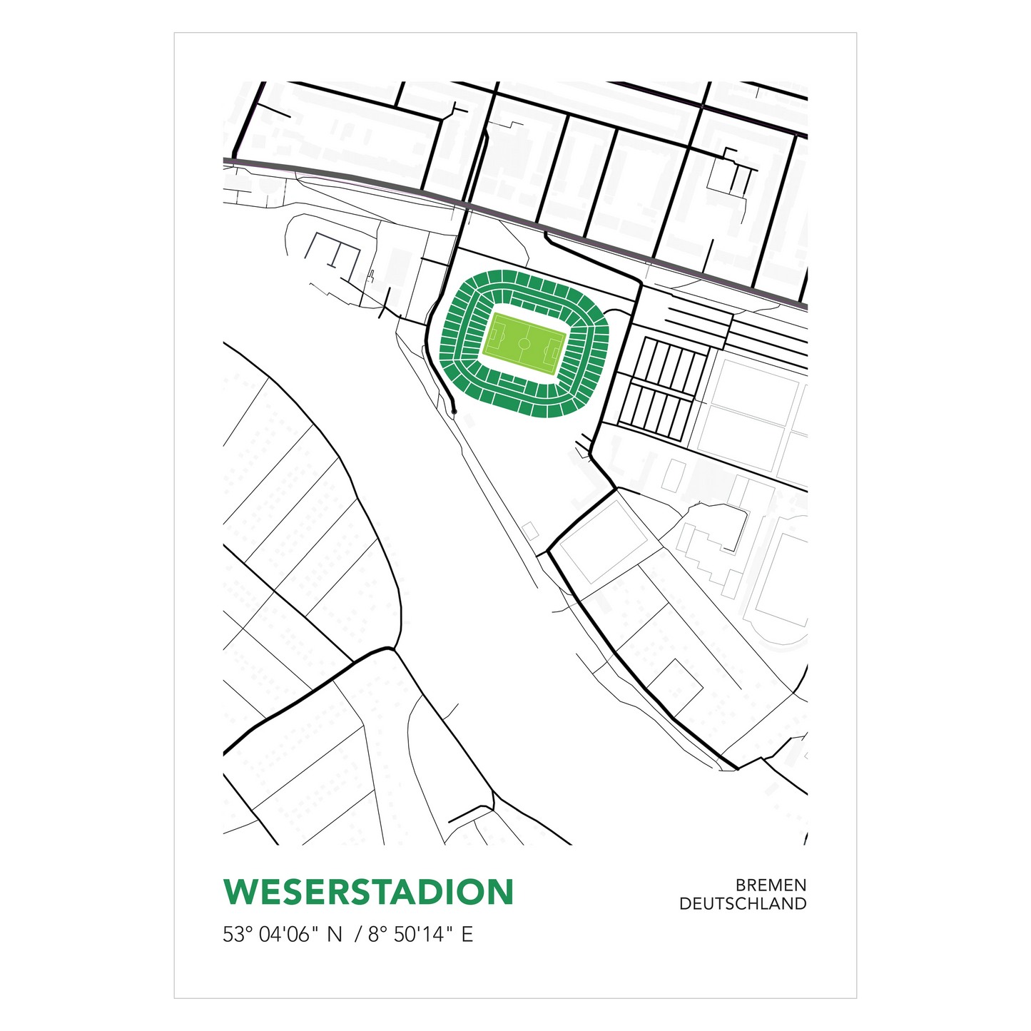 Bremen Weserstadion Poster – Hochwertiger Kartendruck | Werder Bremen Fan Geschenk