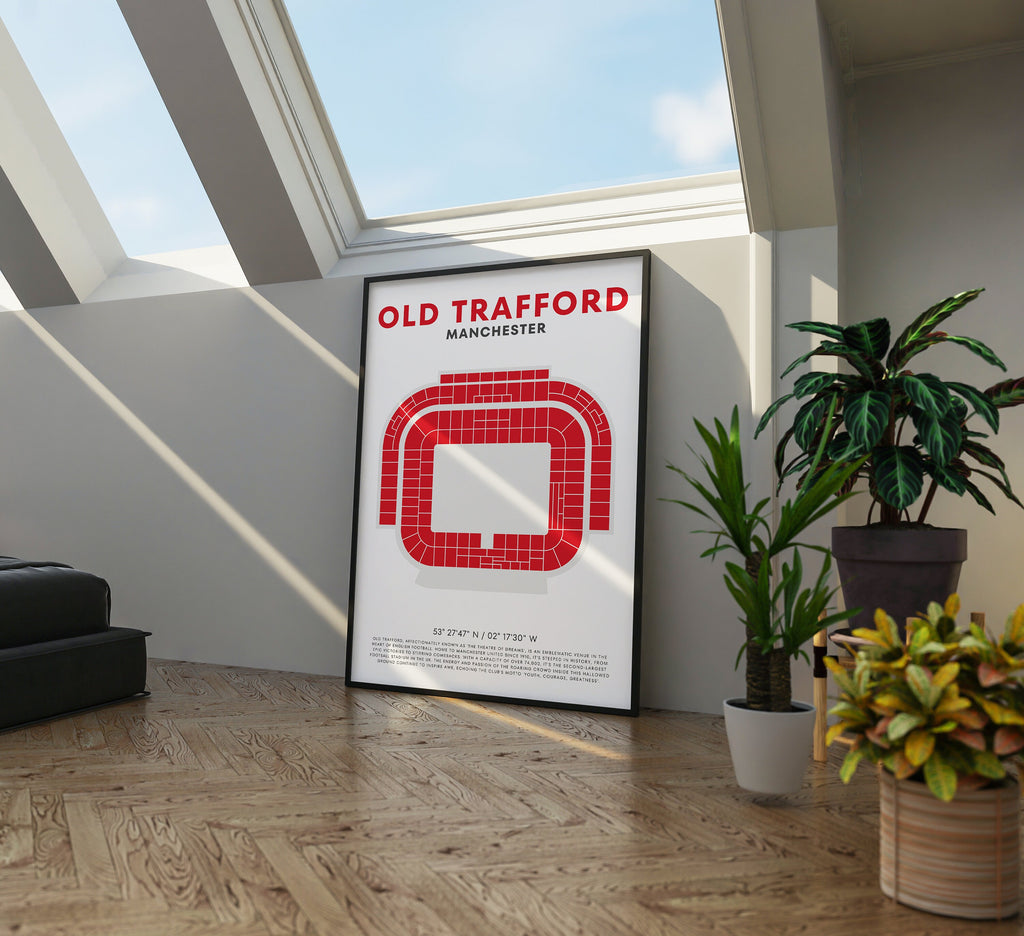 Old Trafford Manchester United Druck - Fußballstadion, Wandkunst für Fußballfans, Manchester United Sportdekor, Einzigartiges Geschenk