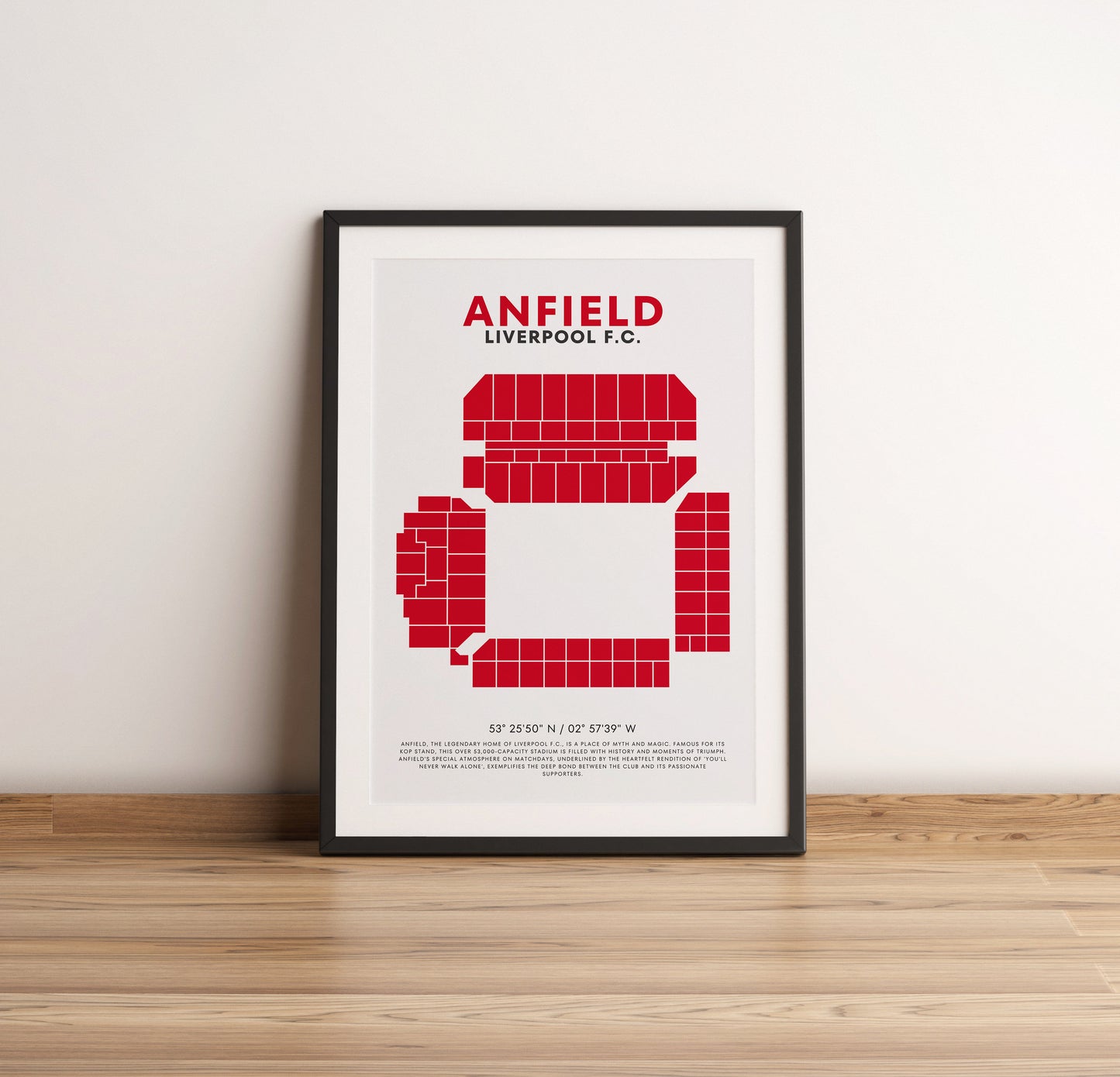 The Kop Essence: Anfield Liverpool F.C. Stadium Coordinates Art Print